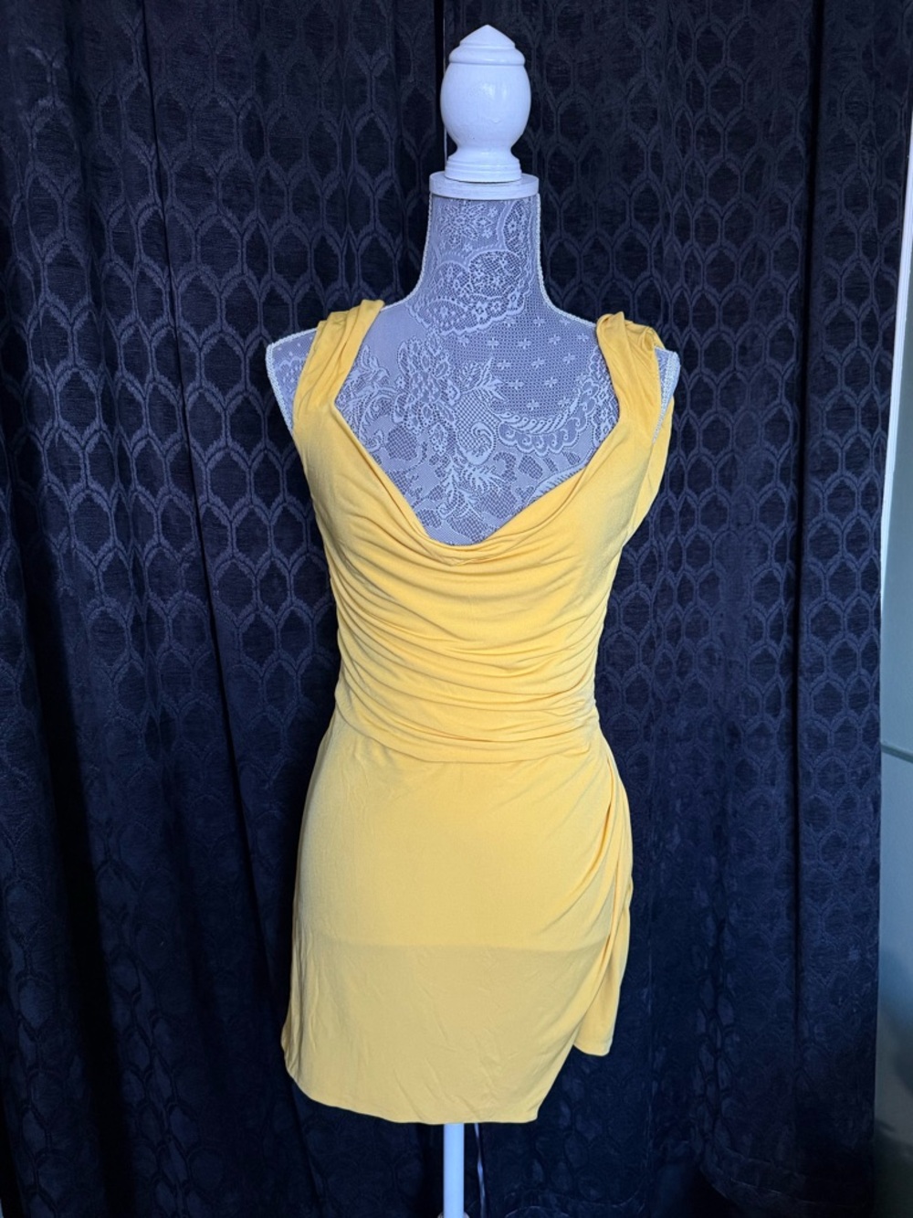 Tiger Mist Yellow Draped Ruched Mini Dress